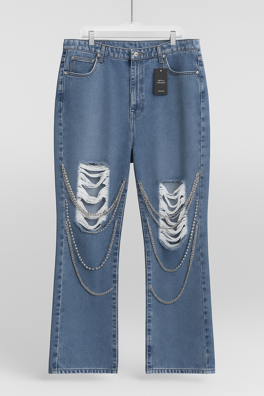 Forever 21 Women’s Pearl and Chain Distressed Denim Jeans