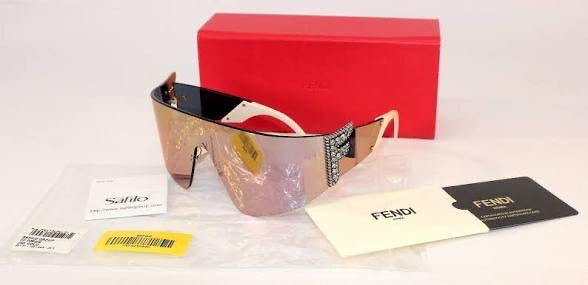 Fendi Freedom FF 0382/S Pink Rose Mirror Silver Crystal Shield Sunglasses