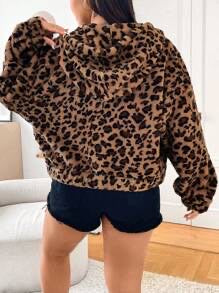 Leopard Print Zip-Up Hooded Jacket