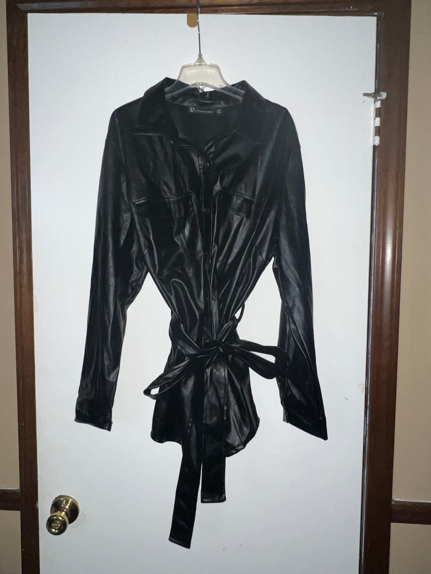 Faux Leather Shirt With Belt
