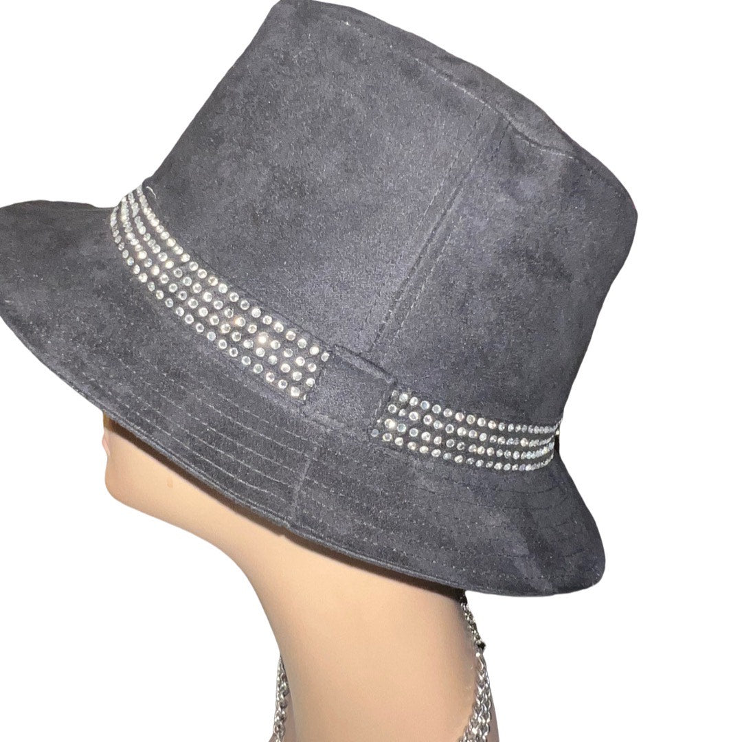 Vegan Suede Fedora with Bling Band