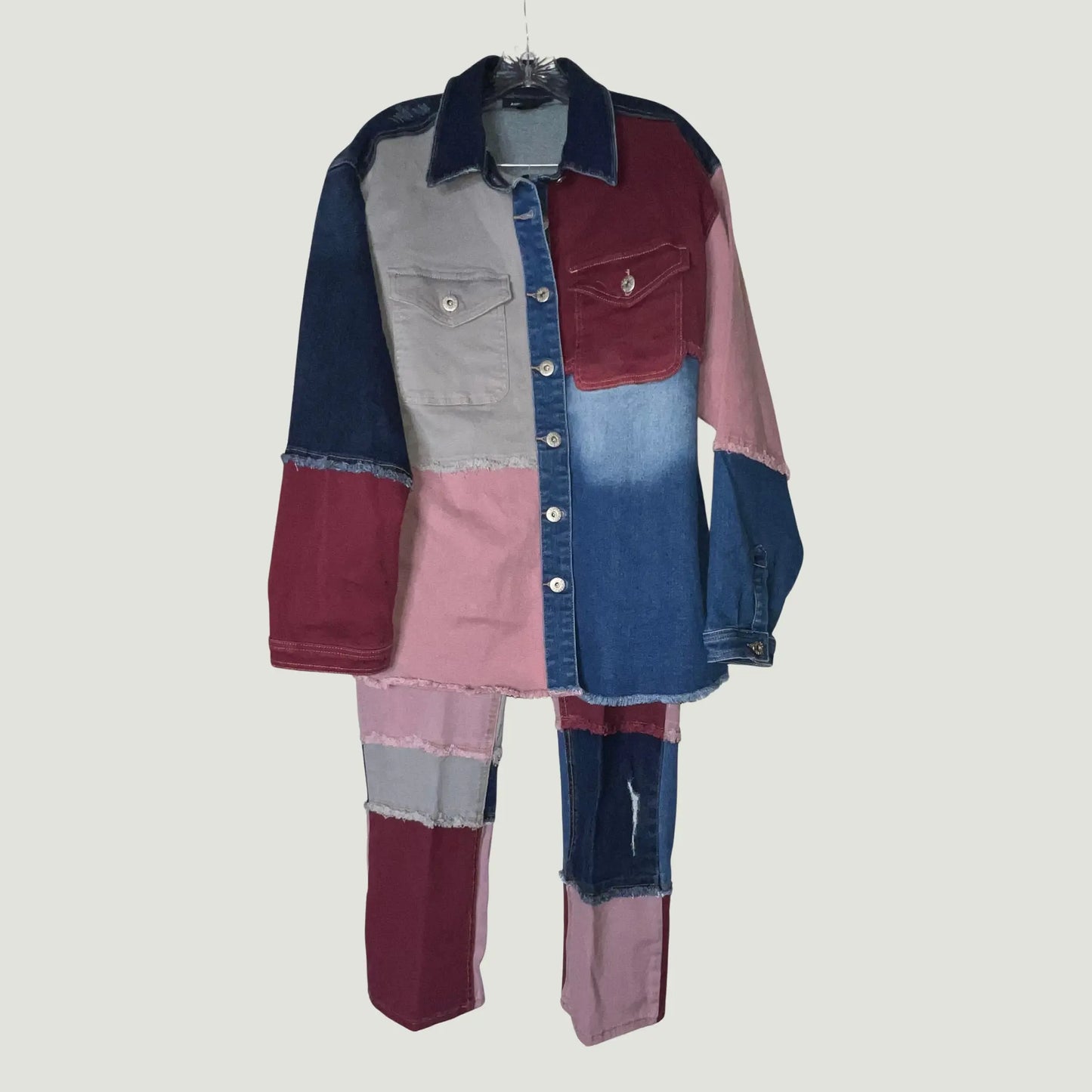 Ashley Stewart Multi-Colored Patchwork Jean Set