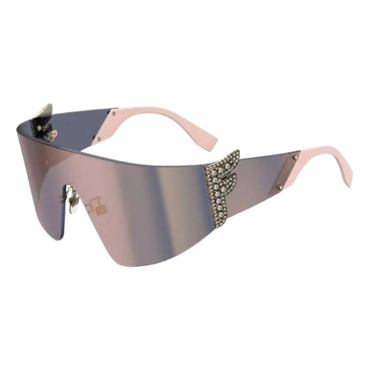 Fendi Freedom FF 0382/S Pink Rose Mirror Silver Crystal Shield Sunglasses